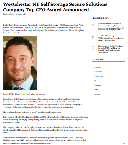 Westchester CFO Honor